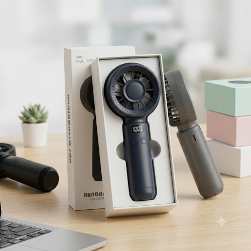 Compact Smart Hand Fan with Digital Speed Indicator  100-Speed