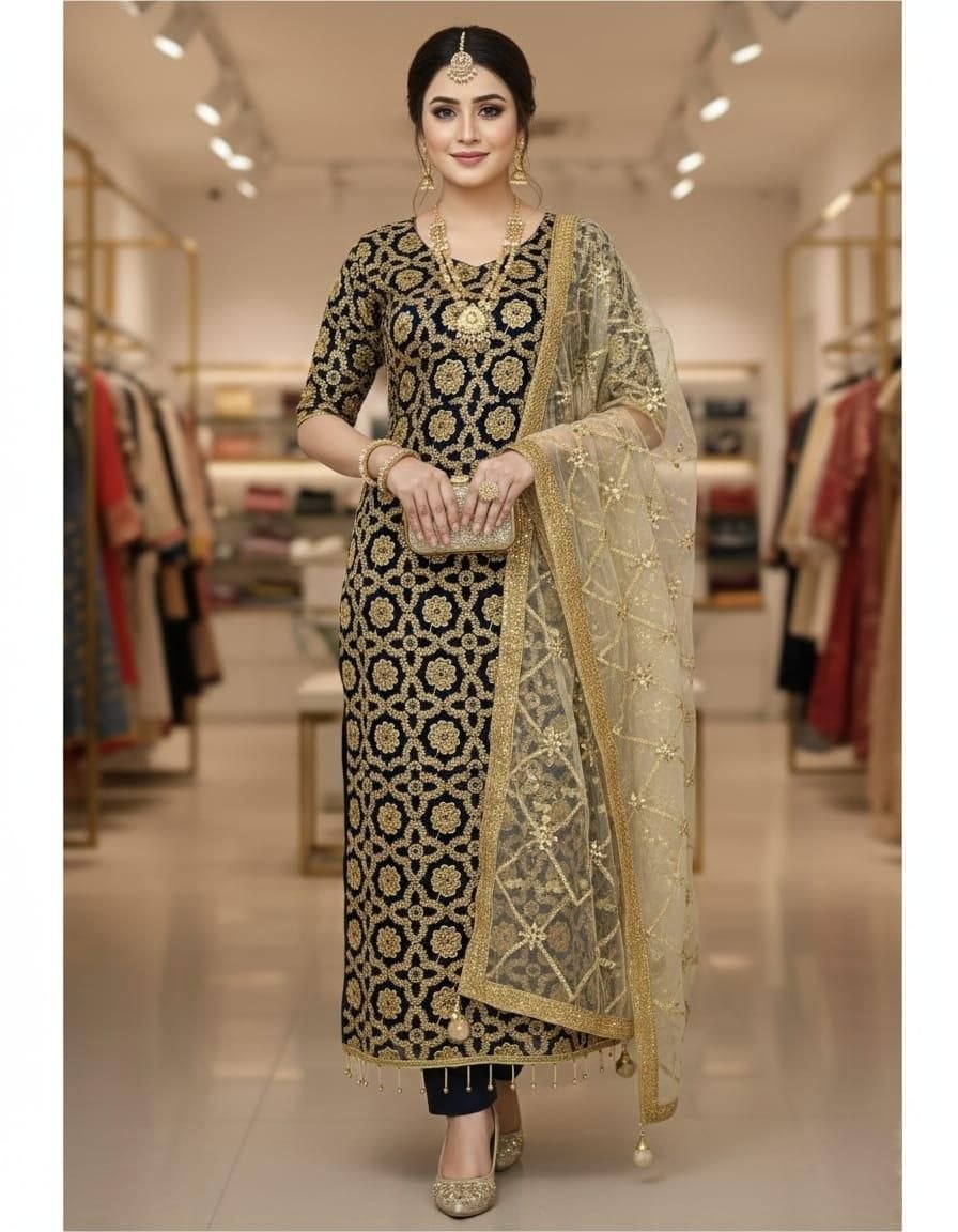 রেডিমেড জর্জেট এমব্রয়ডারি পার্টি ড্রেস Sold by SID-00085