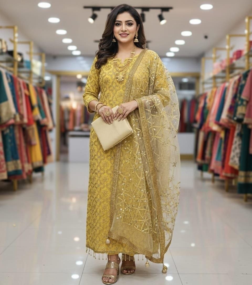 রেডিমেড জর্জেট এমব্রয়ডারি পার্টি ড্রেস