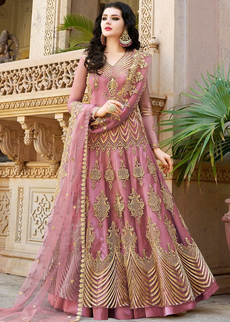 Premium Royal Pink Indian Fabric Heavy Embroidery & Jori Work Ready-Made Anarkali Gown